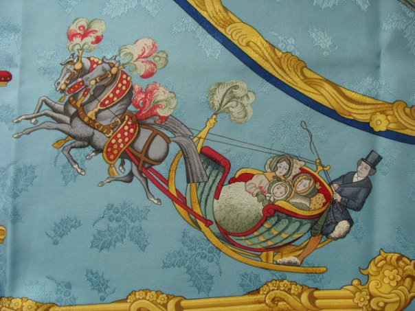 Жаккард на платке Hermes "Plumes et Grelots"