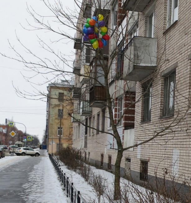 Улица Зосимова, стая разноцветных шаров.