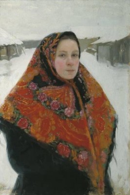 Лукиан Попов Портрет жены в пестром платке. Середина 1900-х