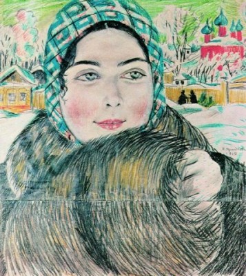 Б.Кустодиев, Молодая купчиха в клетчатом платочке, 1919