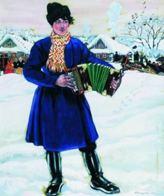 Б.Кустодиев, Деревенская масленица (Гармонист), 1916