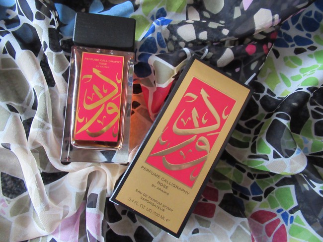 Платок шелковый (креп-жоржет) «Парк «Гуэль» - 5 и Perfume Calligraphy Rose By Aramis