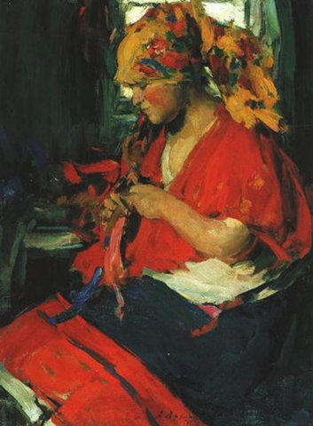 Архипов, Абрам. Девушка, заплетающая косу.