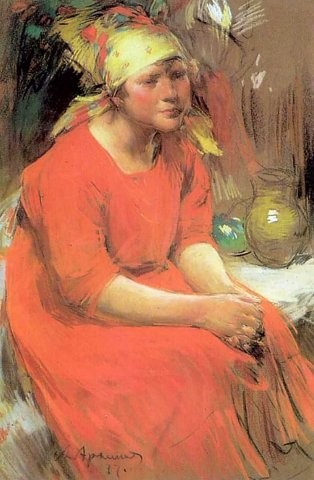 Архипов, Абрам. Крестьянская девушка.Новгород. 1917.jpg