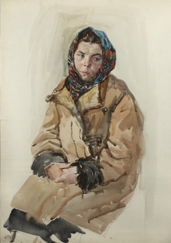 Пластов А.А. Девушка в цветном платке.Кон.1940-х - нач.1950-х
