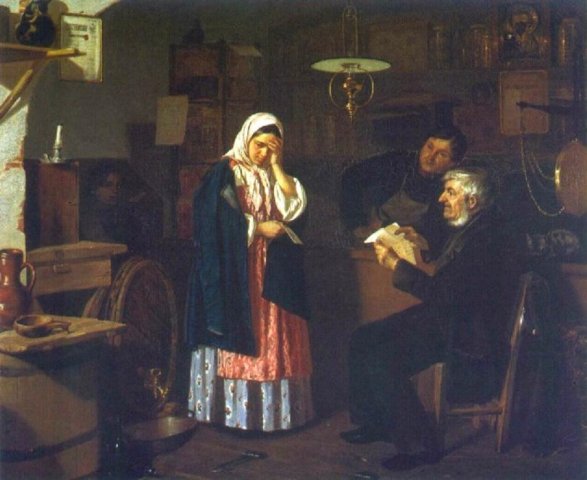 Прянишников И.М. Чтение письма в мелочной лавке. 1864.