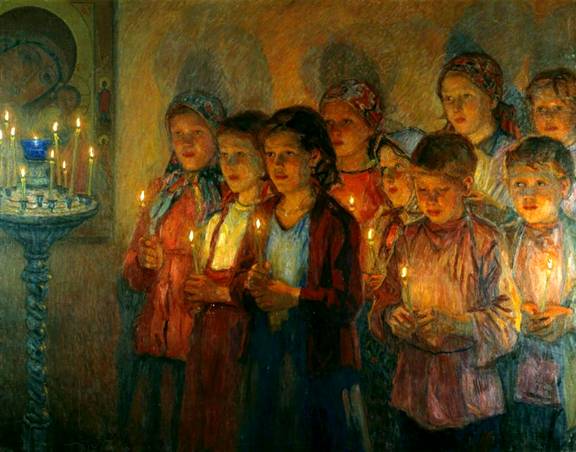 Н.П.Богданов-Бельский В церкви