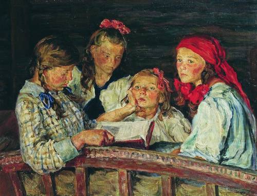 Н.П.Богданов-Бельский За книжкой 1915.jpg