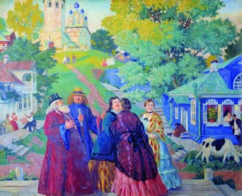 Встреча (Пасхальный день). <br />Б. М. Кустодиев. 1917 г. Холст, масло.