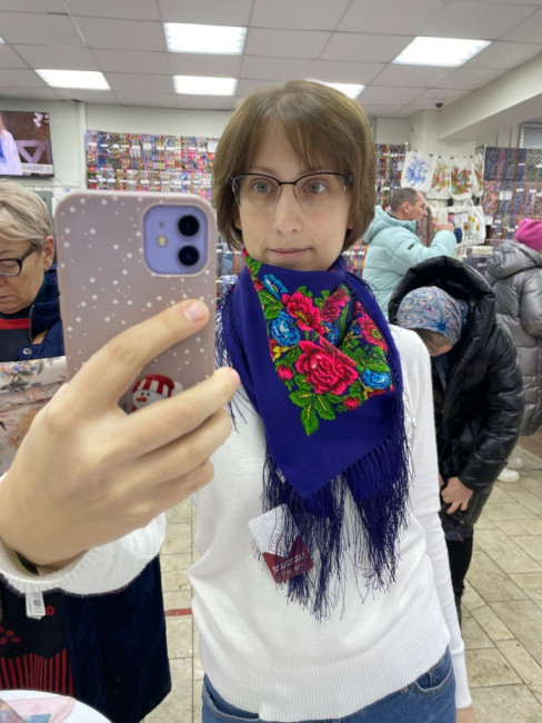 Шерстяной платок 89х89, Круги, колорит 13