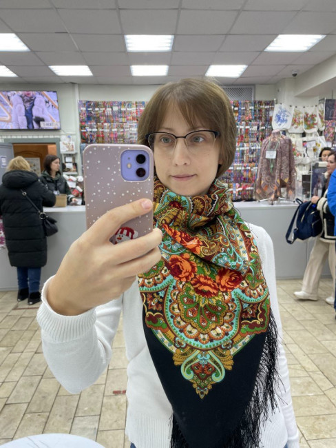 Шерстяной платок 125х125, Звонница, колорит 19