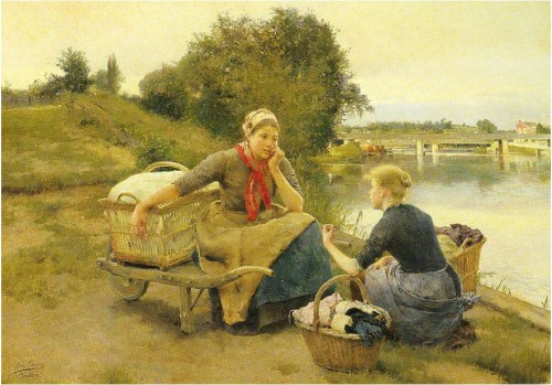 Lavanderas hablando en una orilla del río (Washerwoman On a River Bank).
